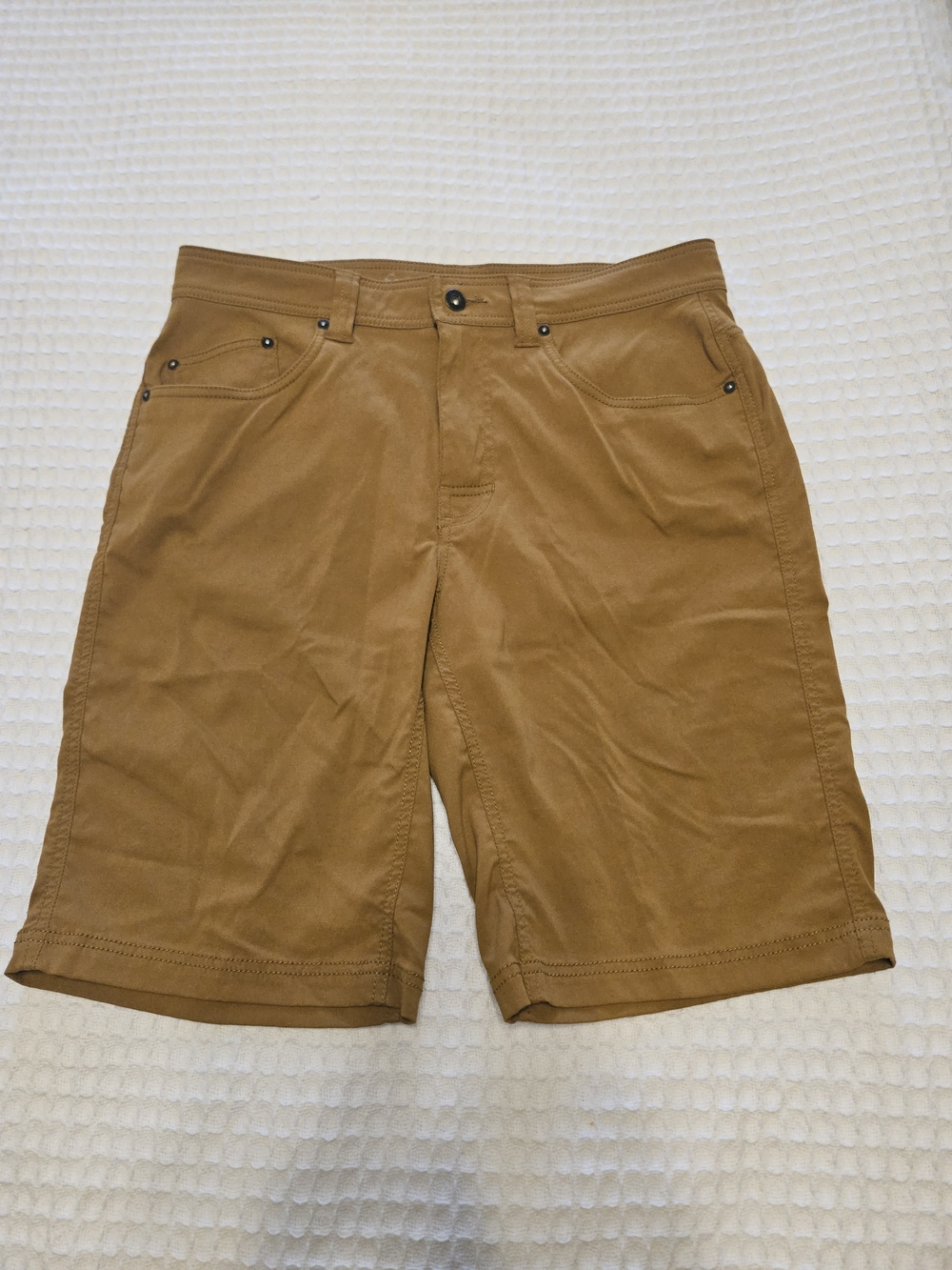 prAna Men's Brown Nylon/Elastane Chino Shorts Flat Front 5-Pocket Button
